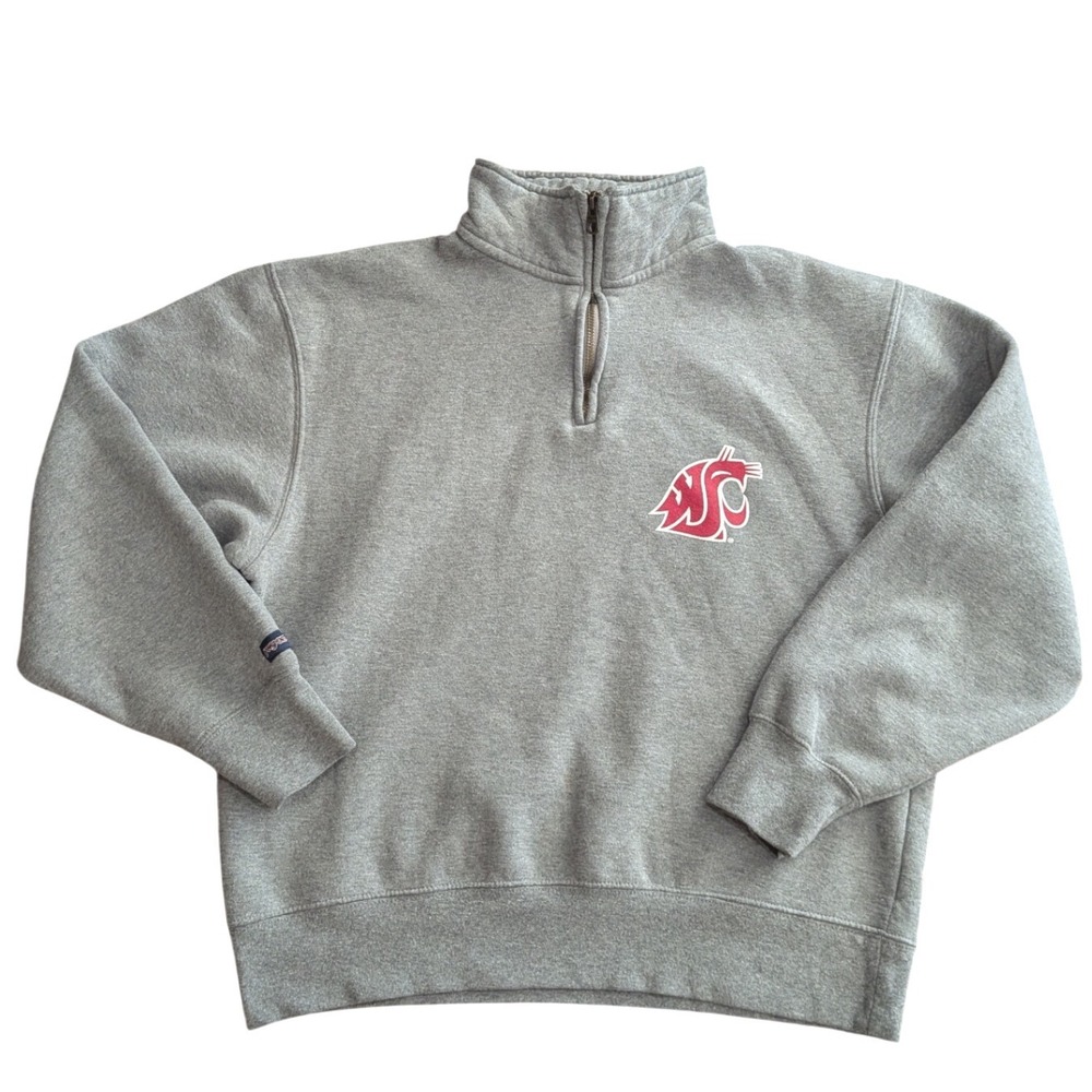 Vtg JANSPORT WA State University WSU Cougars Logo 1/4 Zip Sweatshirt Gray Mens M